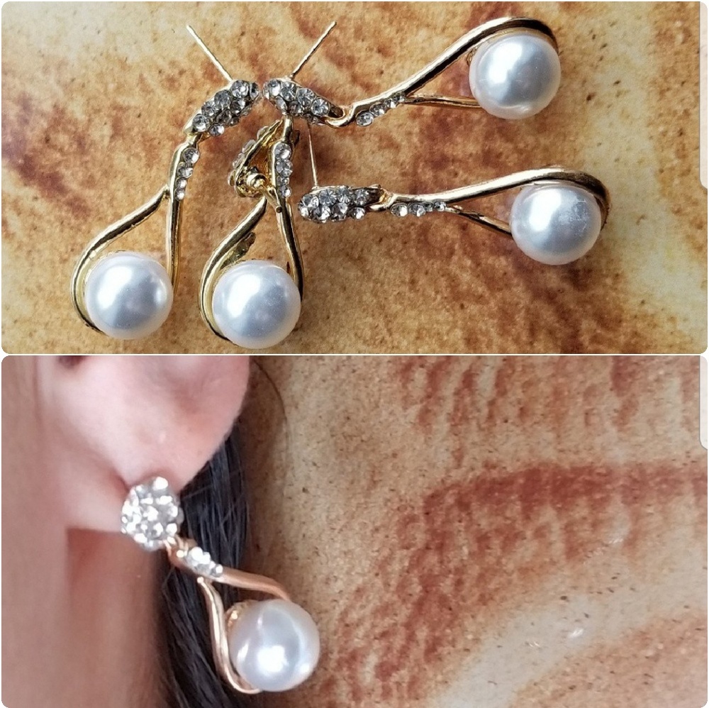 Teardrop Simulater  crystal Pearl Earrings